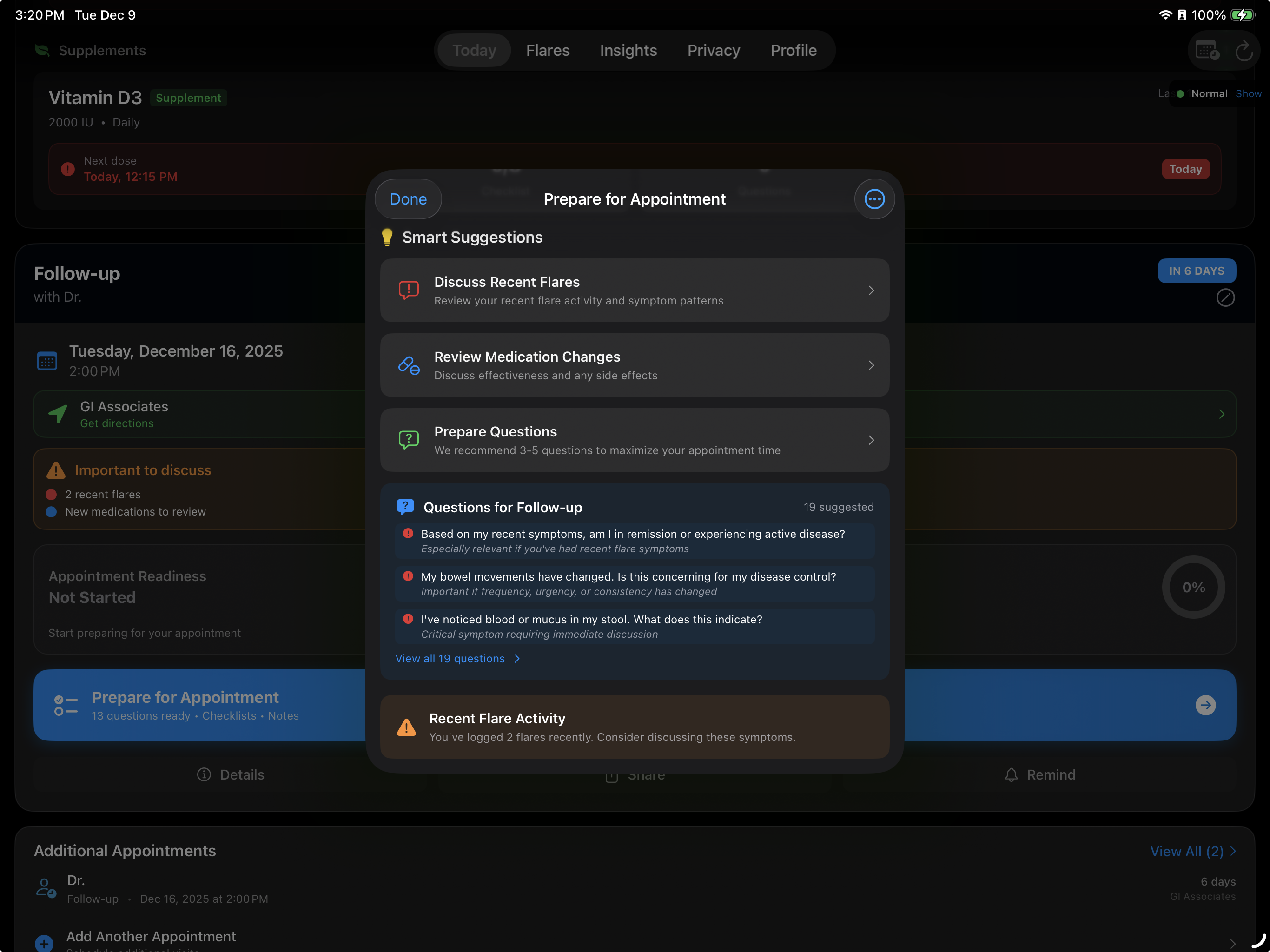 Patient generating a comprehensive health report